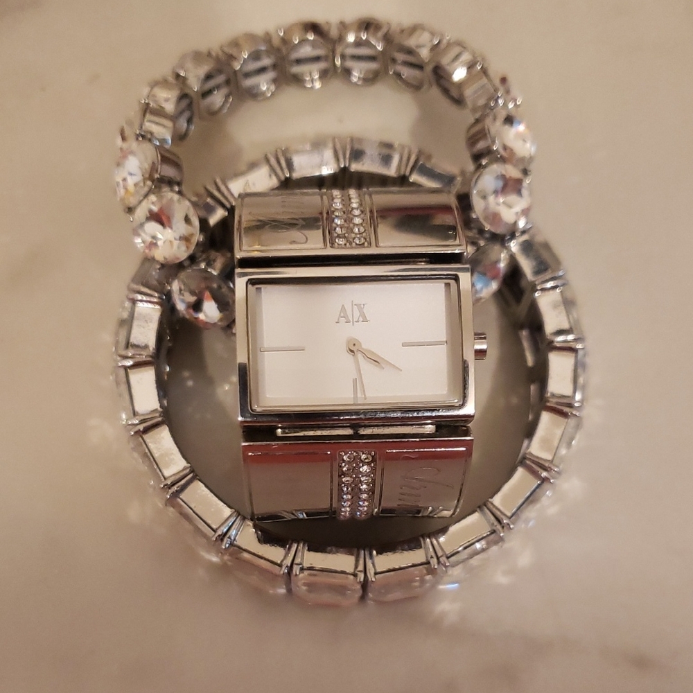 Armani Exchange Silver Women's Watch with Crystal Bracelet